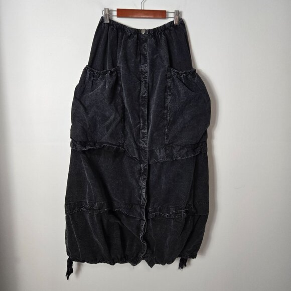 Free People Size XS Eloise Parachute Style Maxi Skirt Washed Black Snap Front - Picture 1 of 15